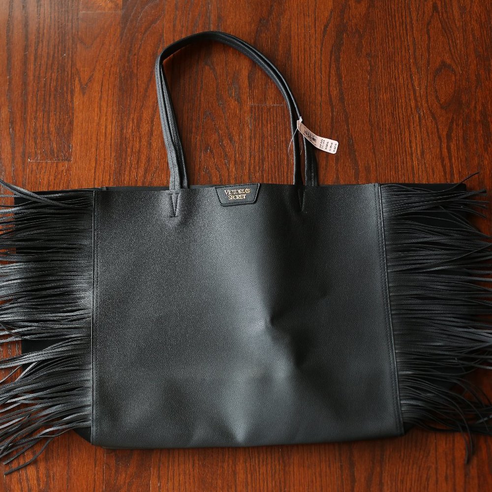Victoria's Secret Black Faux Leather Tote NWT